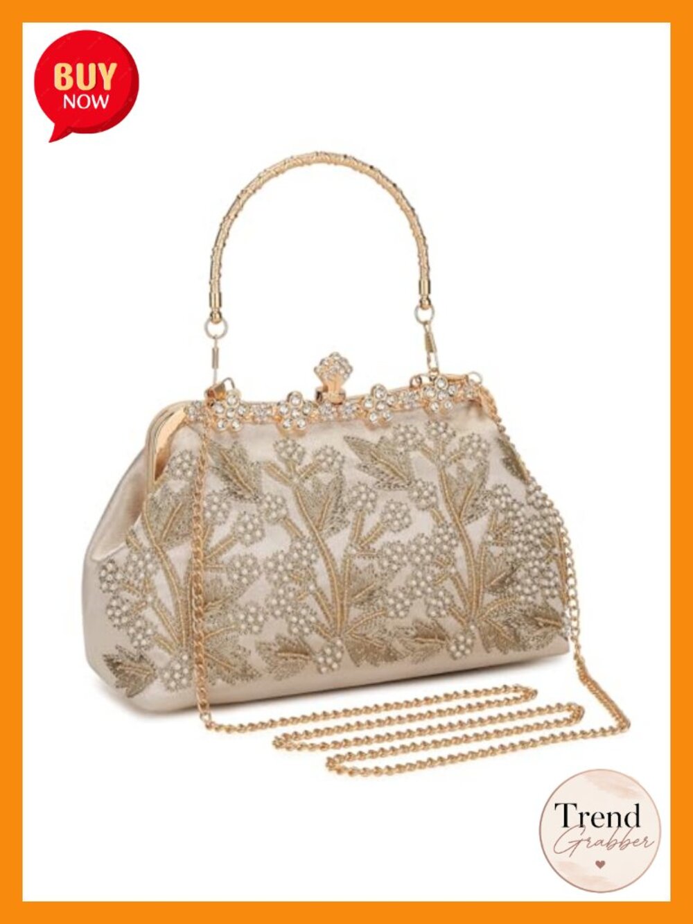 Vintage Beaded Sequin Clutch Purse Formal Bridal Evening Handbag - Gold